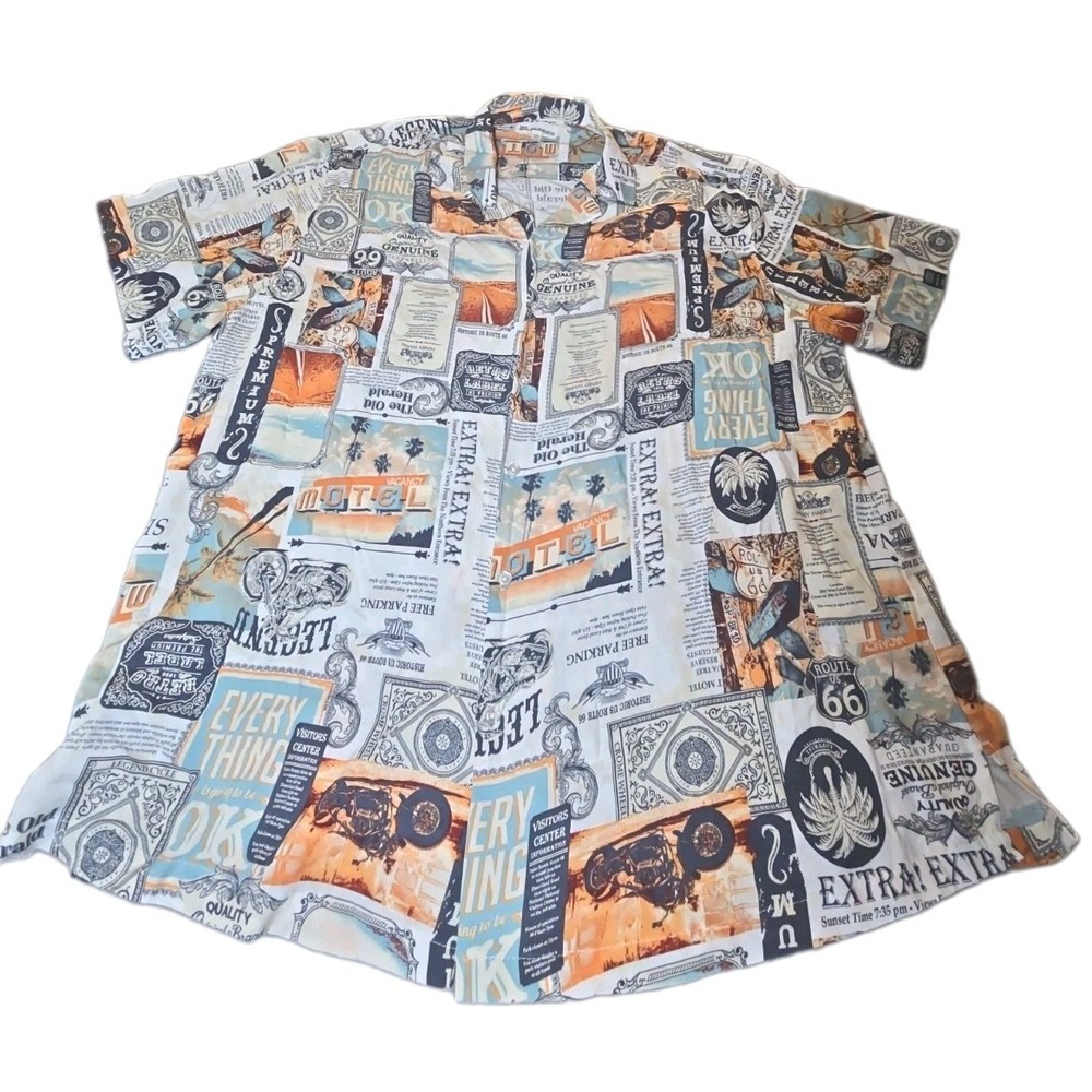 No Boundaries Shirt Mens 3XL Route 66 Motel Print Rayon Short Sleeve Button Up 3